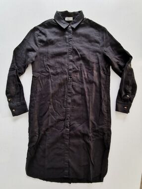 Yerse Black Long Sleeve Shirt Button Up Dress With Side Slits